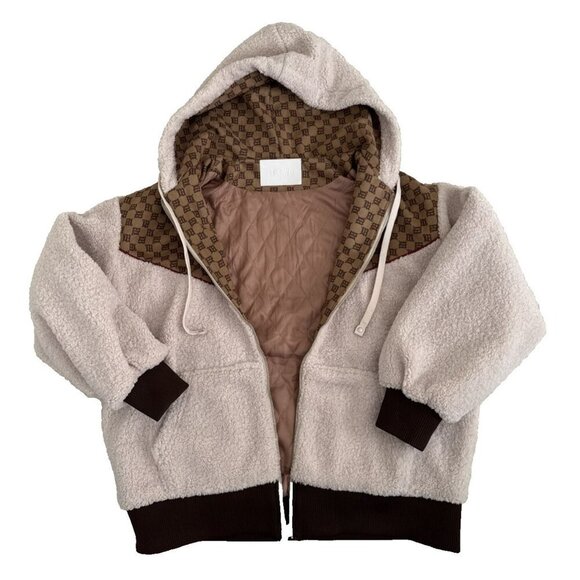 Shearing Jacket, Mens small, MISBHV print, LILI.WO, Tan & cream & Red piping, - Picture 2 of 16